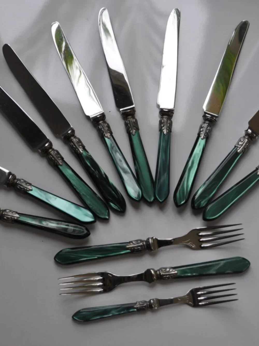 Jean Couzon France Galaxy Green Flatware – 13 Pieces – Rare Discontinued